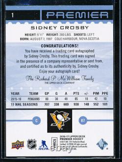 2016-17 Ud Premier Blue Spectrum Sidney Crosby Auto 4/5 Rare Autograph On Card