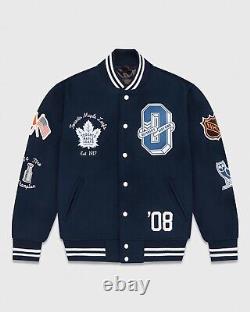 Men's Toronto Maple Leafs OVO x NHL Blue Full-Snap Varsity Jacket Large
