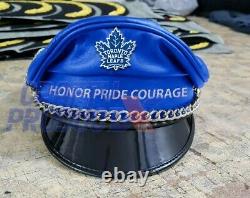 Toronto Maple Leafs Leather Officer Style Biker Cap Ice Hockey NHL Hat