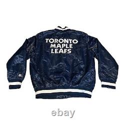 Vintage Toronto Maple Leafs Starter Satin Bomber Jacket Size XL Blue NHL