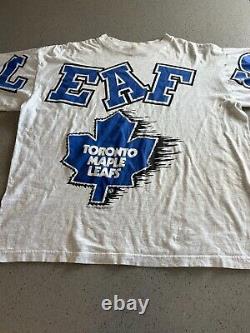 Vtg Toronto Maple Leafs Grey & Blue Leafs Spellout T Shirt Sz One Size